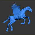 Blue Polygonal Winged Horse 3D Character Model with Shiny Surface and Dark Background