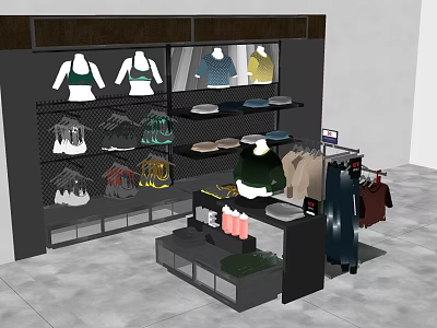 Retail Display Shelves With Various Clothing Styles And Colorful Apparel In Store 3d model