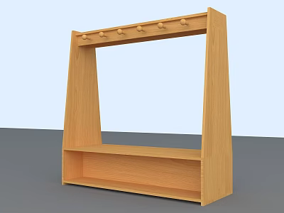 Wooden Shoe Cabinet With Top Hooks And Storage Shelves For Home Organization 3d model
