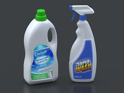 Household Cleaning Supplies With Bathroom Cleaner And Multi Purpose Spray Bottles 3d model