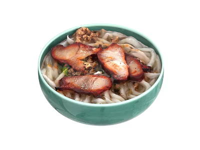 Noodles with Roast Meat Minced Meat and Scallions in Green Bowl 3d model