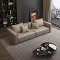 Gray Double Sofa in Modern Living Room With Pillows Coffee Table And City View