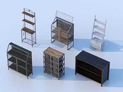 Multiple Style Display Shelves With Metal Frame And Wooden Storage Layers Design 3d model