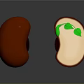 Whole and Split Red Bean Showing Germinating Seedling with Green Leaves in Cross Section