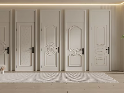 White Hinged Doors with Various Carved Patterns and Classic Design Styles 3d model