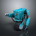 Blue Robot Character Design Featuring Wheels Mechanical Arm Eye Light And Antenna
