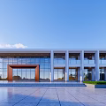 Modern Sales Office Building With Glass Curtain Walls And Spacious Front Plaza Area