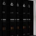Modern Wine Cabinet With Glass Doors And Wine Bottles Glasses