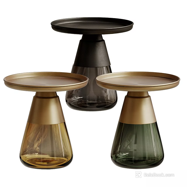 Modern Side Table With Round Tray Top And Black Gold Green Glass Metal Base Design 3d model 