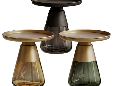 Modern Side Table With Round Tray Top And Black Gold Green Glass Metal Base Design 3d model