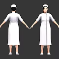 Nurse in White Uniform With Cap Front and Back View Standing on Light Background 3d model