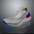White Mesh Running Sneakers With Blue Pink Accents Yellow Detail And Cushioned Sole