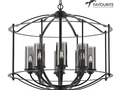 Modern Industrial Black Metal Chandelier With Glass Shades And Circular Frame 3d model