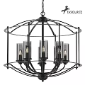 Modern Industrial Black Metal Chandelier With Glass Shades And Circular Frame