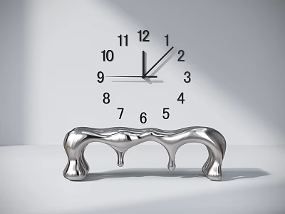 Unique Silver Public Chair With Curved Design And Background Wall Clock 3d model