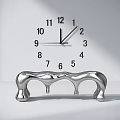 Unique Silver Public Chair With Curved Design And Background Wall Clock 3d model