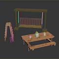 Wooden Outdoor Living Furniture Set With Swing Table Bench Ladder And Containers