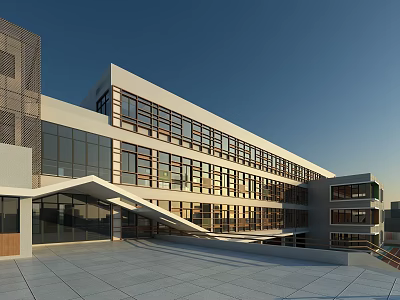 Modern School Building Exterior With Large Glass Windows And Sleek Geometric Design 3d model