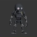 Small Black Robot Figure With Glowing Eyes And Metallic Texture In Standing Pose 3d model