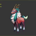 Vibrant Deer Shaped Game Movie Character With Red Green Fur White Mane And Antlers