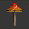 Three Colorful Vibrant Mushrooms with Orange Red Gradient Spotted Caps and Wooden Stems