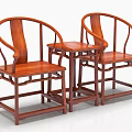 Two Mahogany Armchairs With Small Coffee Table In Traditional Chinese Style