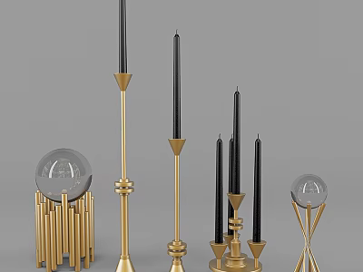 Stylish Candle Lamps With Golden Metal Bases Black Candles And Decorative Sphere Designs 3d model