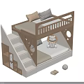 Modern Wooden Kids Bunk Bed Design With Storage Stairs Lower Area And Stuffed Lion Toy