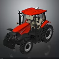 Red Tractor Agricultural Vehicle With Large Black Wheels Cabin Windshield And Beige Seats