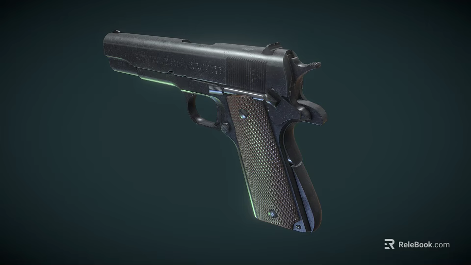 Classic Black Metal Pistol With Textured Grip And Shiny Barrel Design Details 3d model 