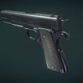 Classic Black Metal Pistol With Textured Grip And Shiny Barrel Design Details