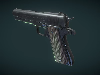 Classic Black Metal Pistol With Textured Grip And Shiny Barrel Design Details 3d model