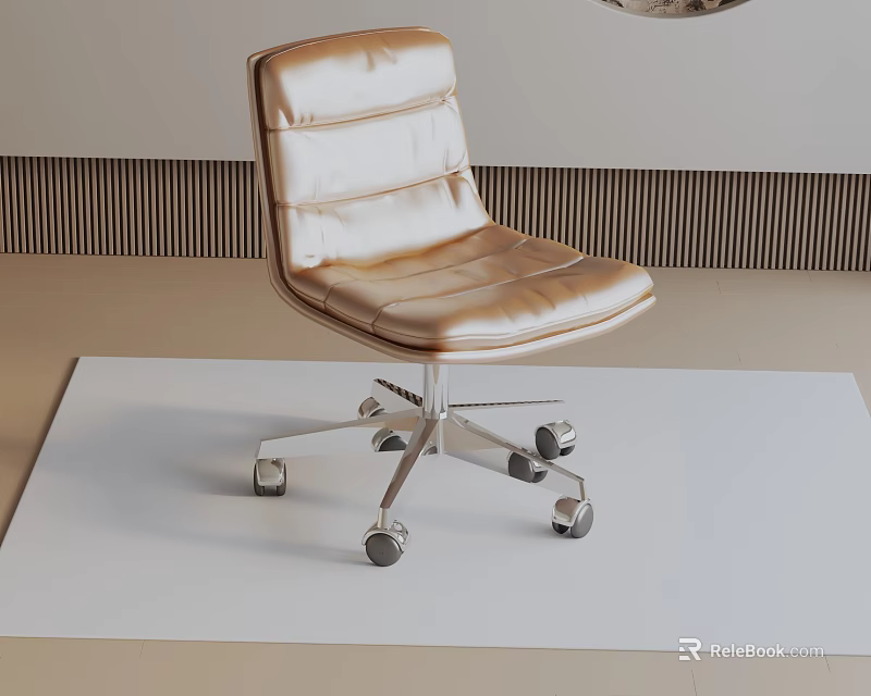 Modern Leather Office Chair With Golden Upholstery And Chrome Swivel Wheels Design 3d model 