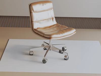 Modern Leather Office Chair With Golden Upholstery And Chrome Swivel Wheels Design 3d model
