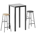 Modern Minimalist Bar Table with Two Stools Metal Frame Light Dark Wooden Seats 3d model
