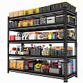 Multi Tiered Storage Shelf With Organized Bins Tools And Colored Containers 3d model