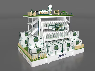 Commercial Retail Display Equipment With Layered Shelves And Green Decorative Elements 3d model