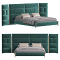 Modern Green Double Bed With Upholstered Headboard Gray Sheets And Pillows 3d model