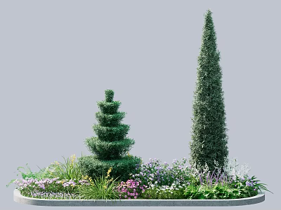 Bonsai Potted Plants Featuring Spiral and Cone Shaped Trees with Colorful Flowers and Low Shrubs 3d model