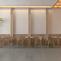 Modern Café Interior With Wooden Walls Curved Design Marble Counter And Bar Stools
