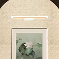 Lotus Botanical Painting In Square Frame On Woven Texture Arched Wall With Wall Light