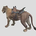 Realistic Detailed Lion Sculpture With Leather Saddle Standing On Black Surface