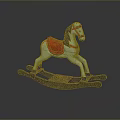 Wooden Rocking Horse With White Body Red Saddle And Black Rockers
