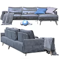 Gray Leather Sectional Sofa with Decorative Blanket and Modern Pillows 3d model