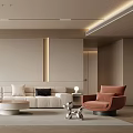 Modern Living Room Interior With White L shaped Sofa Round Coffee Table And Floor Lamp