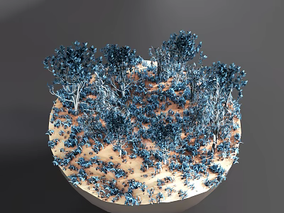 Lush Blue Shrubs In Circular Landscape With Brown Ground Cover 3d model