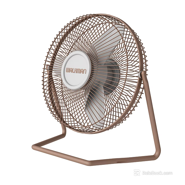 Stylish Copper Frame Air Cooler Fan With White Blades And Portable Stand 3d model 