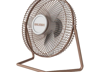 Stylish Copper Frame Air Cooler Fan With White Blades And Portable Stand 3d model