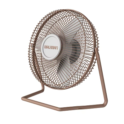 Stylish Copper Frame Air Cooler Fan With White Blades And Portable Stand 3d model