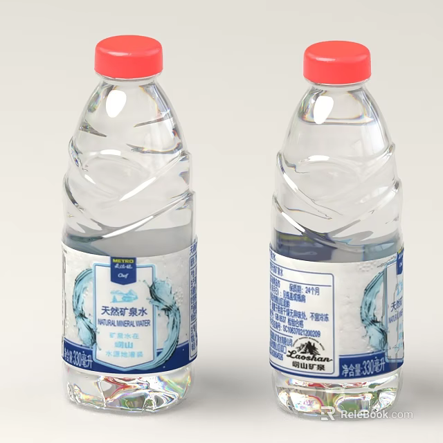 Natural Mineral Water Bottles With Red Cap Transparent Body And 550ml Label 3d model 